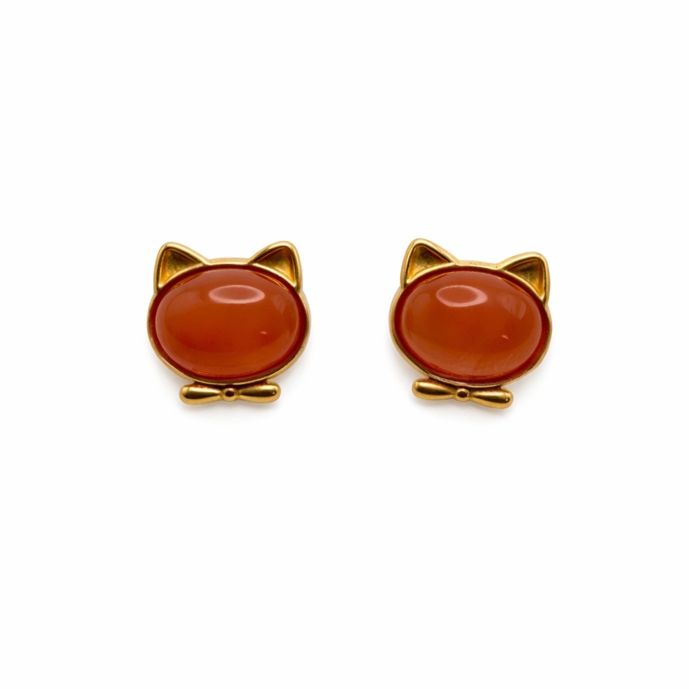 Cat Ear Carnelian Gold Stud Earrings